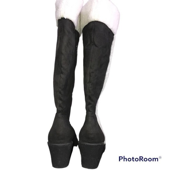 GAP Charcoal Faux Suede And Fur Wedge Boots Women’s Size 9 - Picture 13 of 14